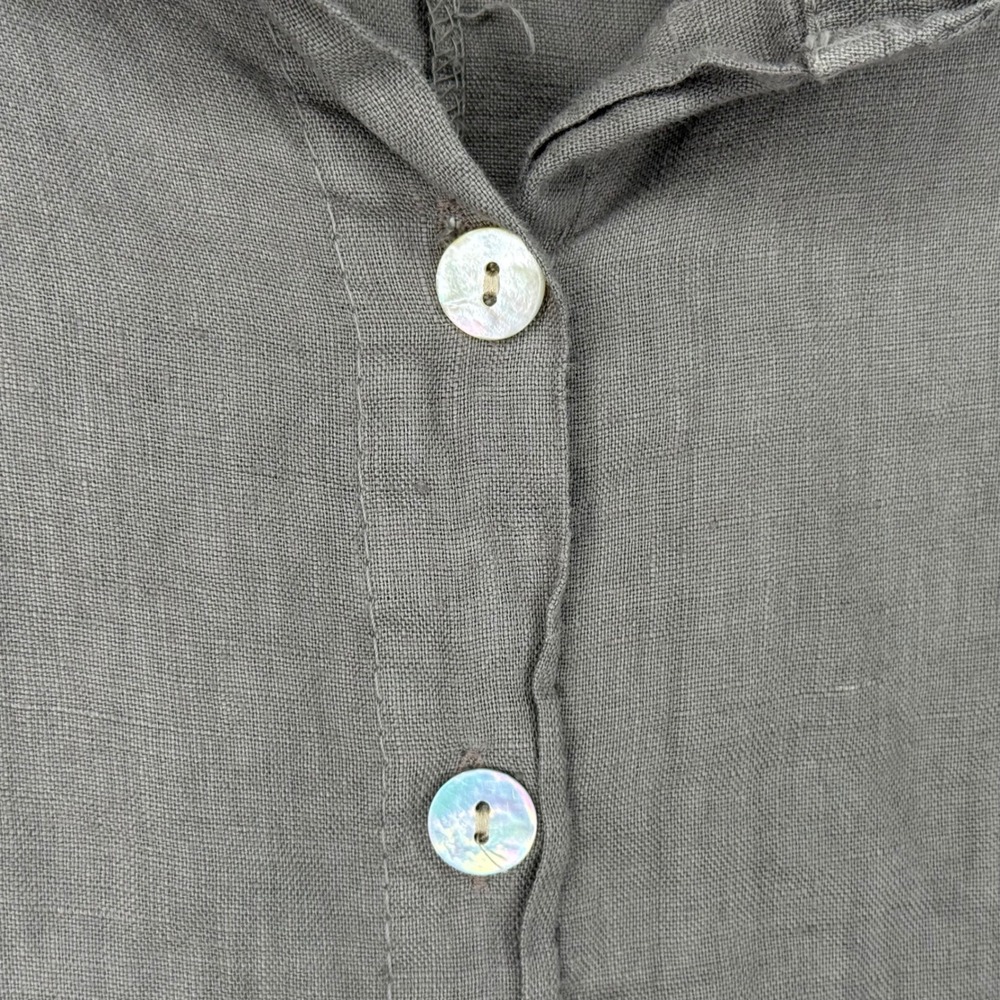 Meo Meli Italy Linen Button Up Shirt Top Roll Tab Sleeve Gray Brown READ - Picture 4 of 6